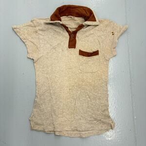 Vintage 50s Hanes Suede Knit Tan/Brown Loop Collar Polo